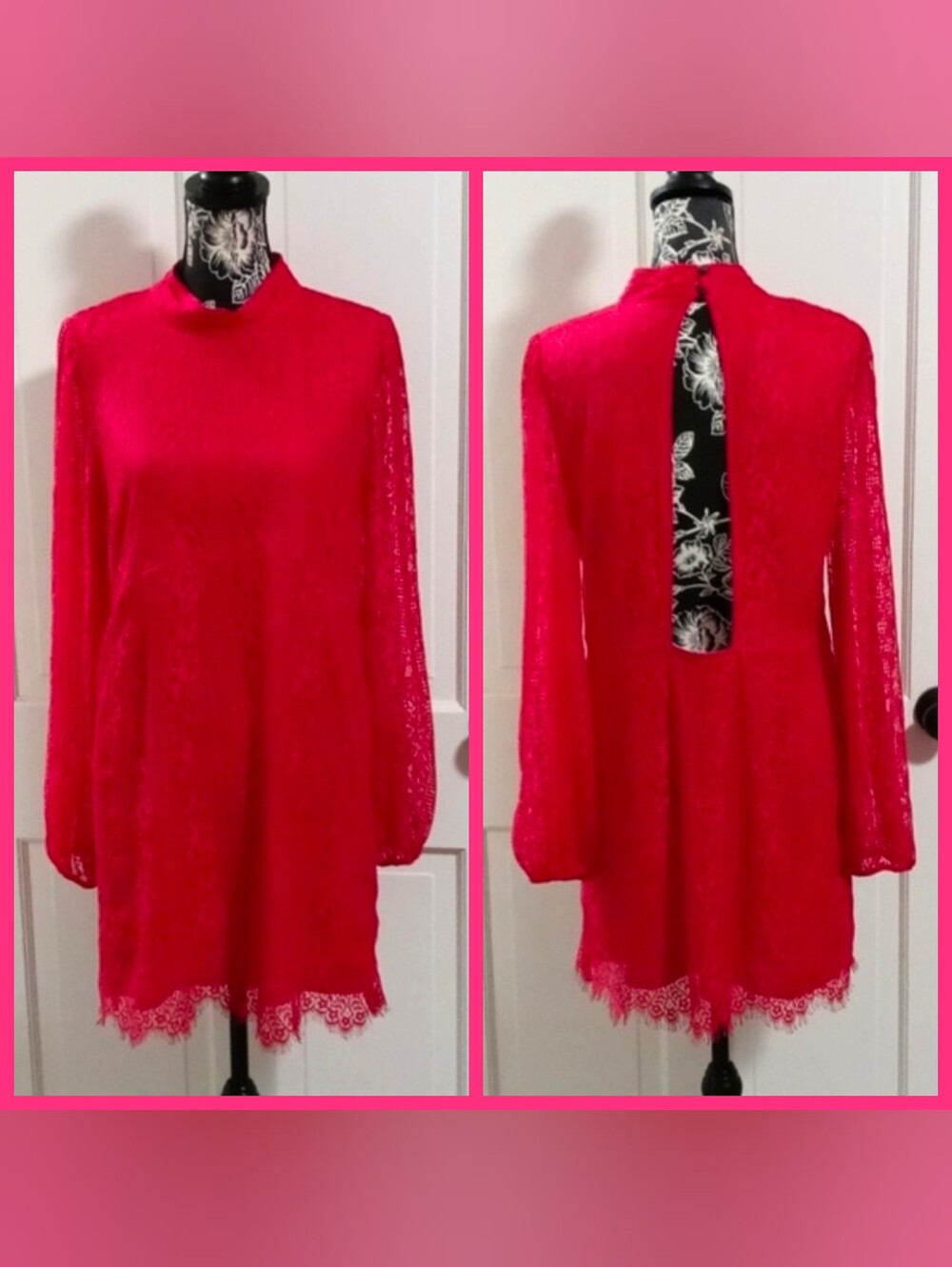 🆕 💋HTF Maeve Anthropologie💋 - Raspberry Open Back Lace Mini Dress